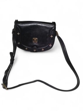 MCM Black Leather Crossbody Saddle Bag